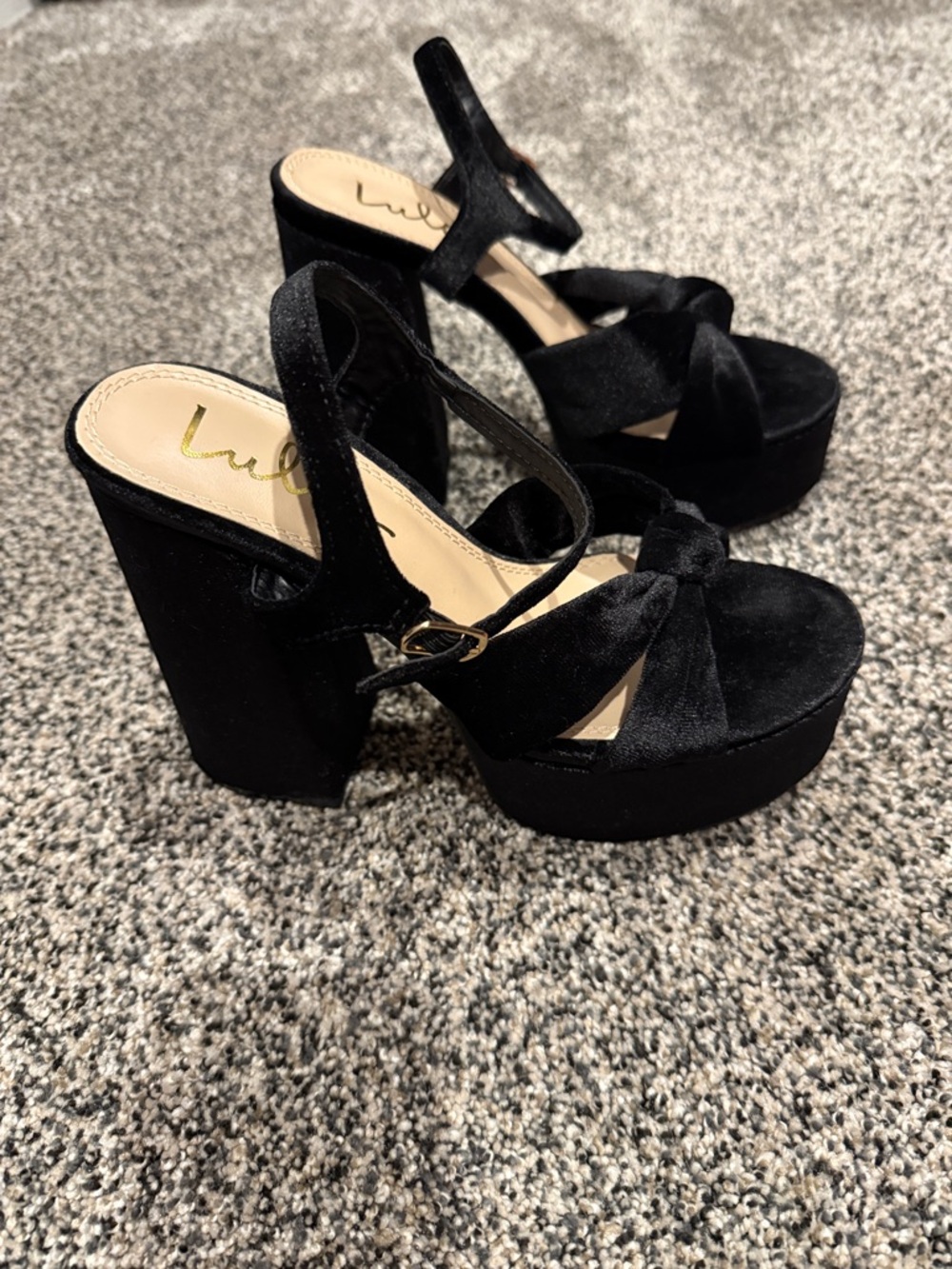 Lulu's Black Velvet Knot Platform Sandals